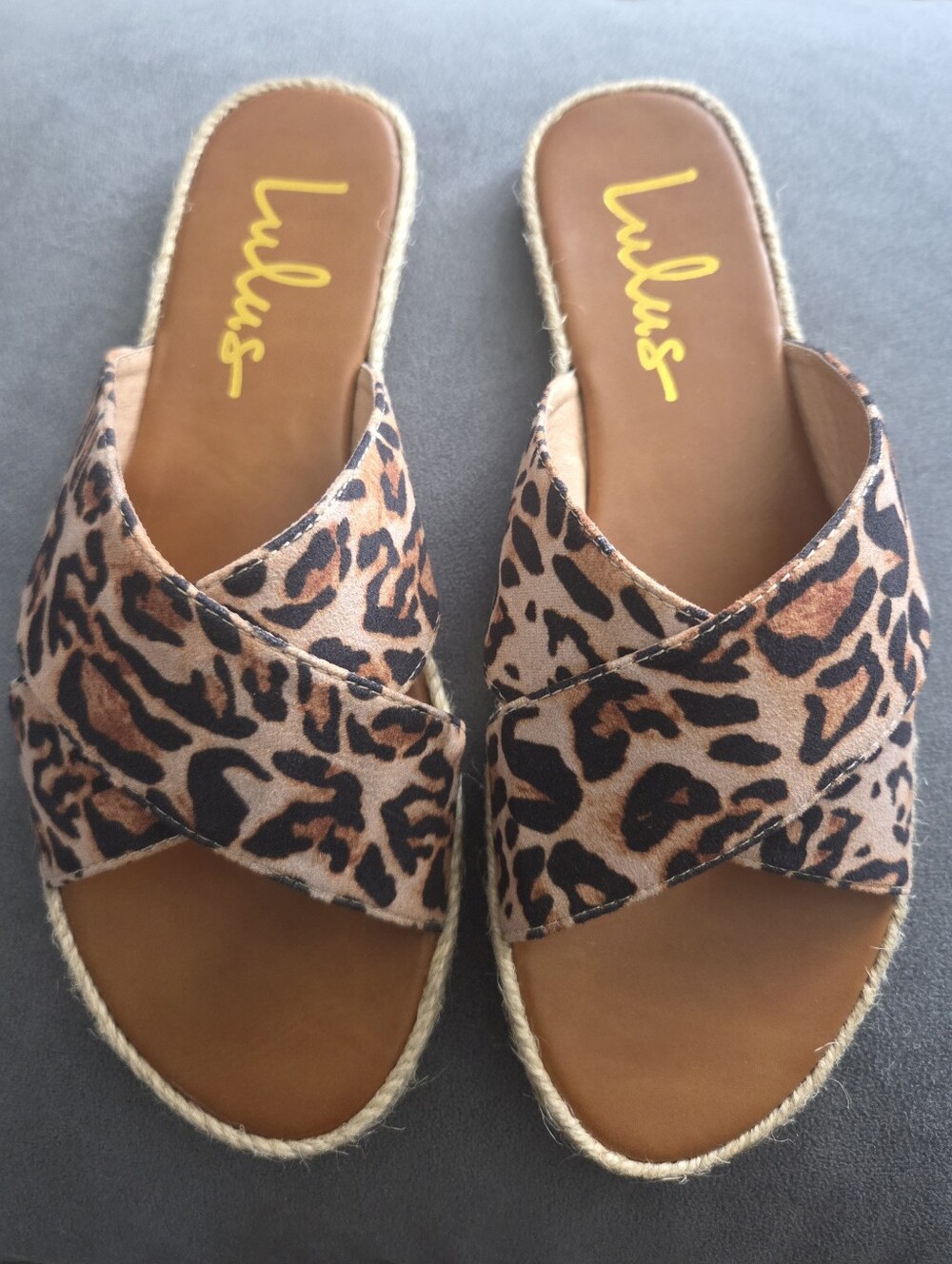Lulu's Leopard Print Crossband Slide Espadrilles Sandals - Size 6